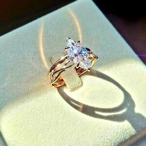 Solid 14k gold 3ct marquise moissanite ring and matching band